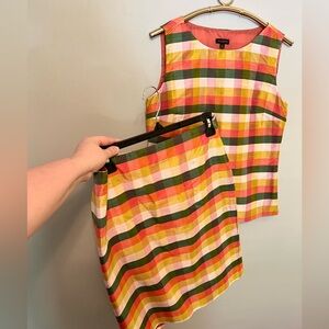 Talbots silk skirt set 6 8 medium plaid gingham orange